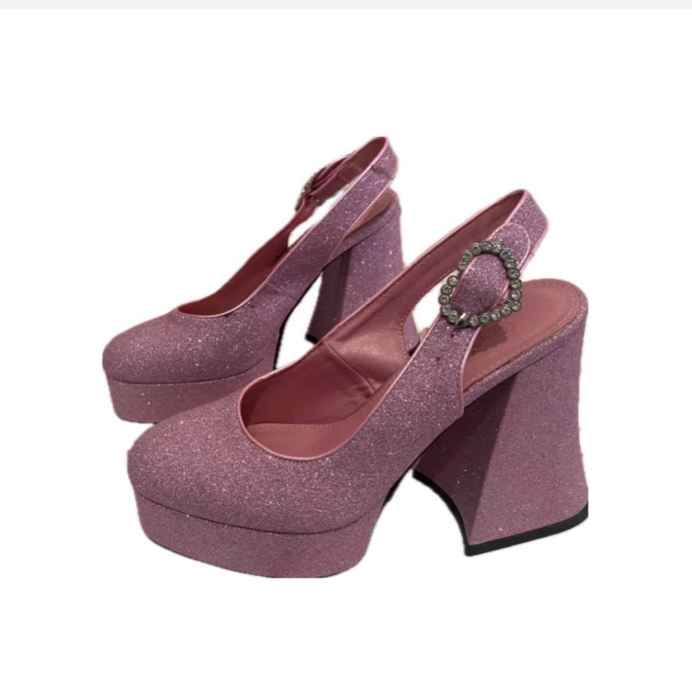 Sugar Thrillz PINK PARADISE HEART Glitter Heels